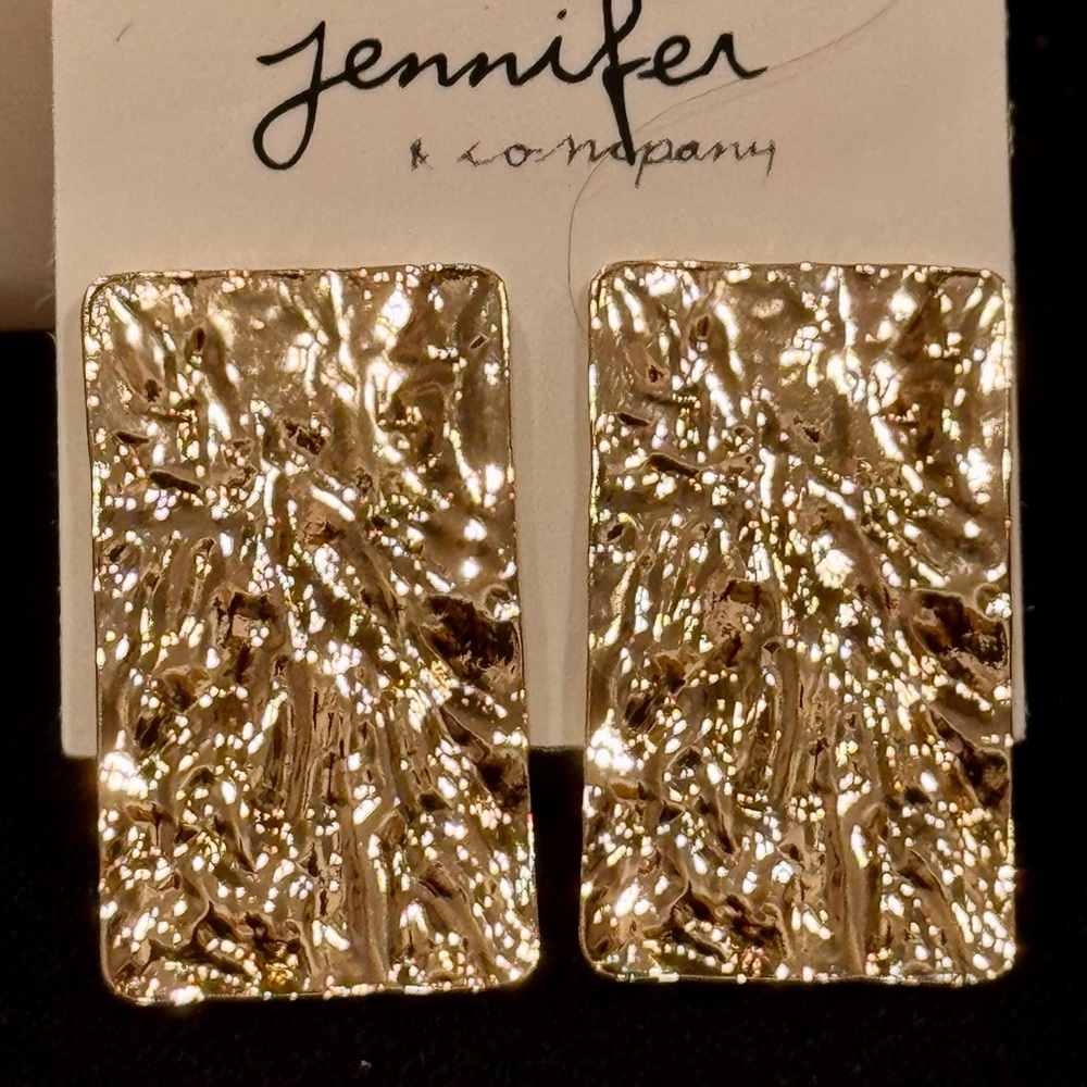 Jennifer and Company Gold-Tone Hammered Rectangular Post Earrings 1.75 inch